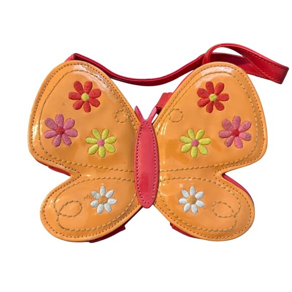 Gymboree Butterfly-Shaped Girls Crossbody Bag With Floral Embroidery & Glossy Fi - Picture 1 of 2